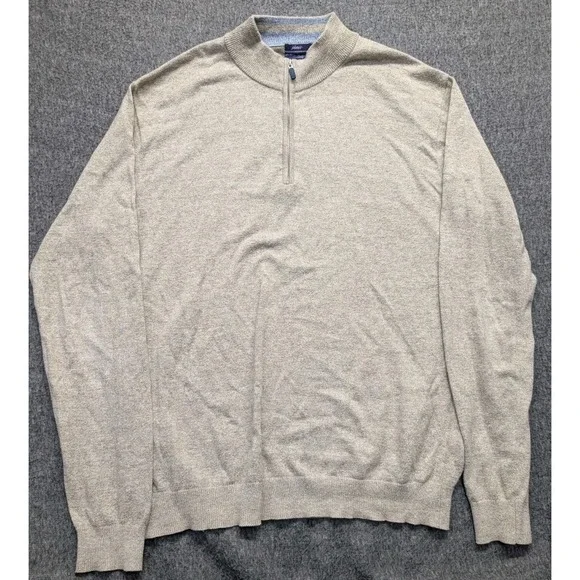 Johnnie O Mens Quarter Zip Pullover Sweater Light Tan Marled Knit Size L - Picture 2 of 10